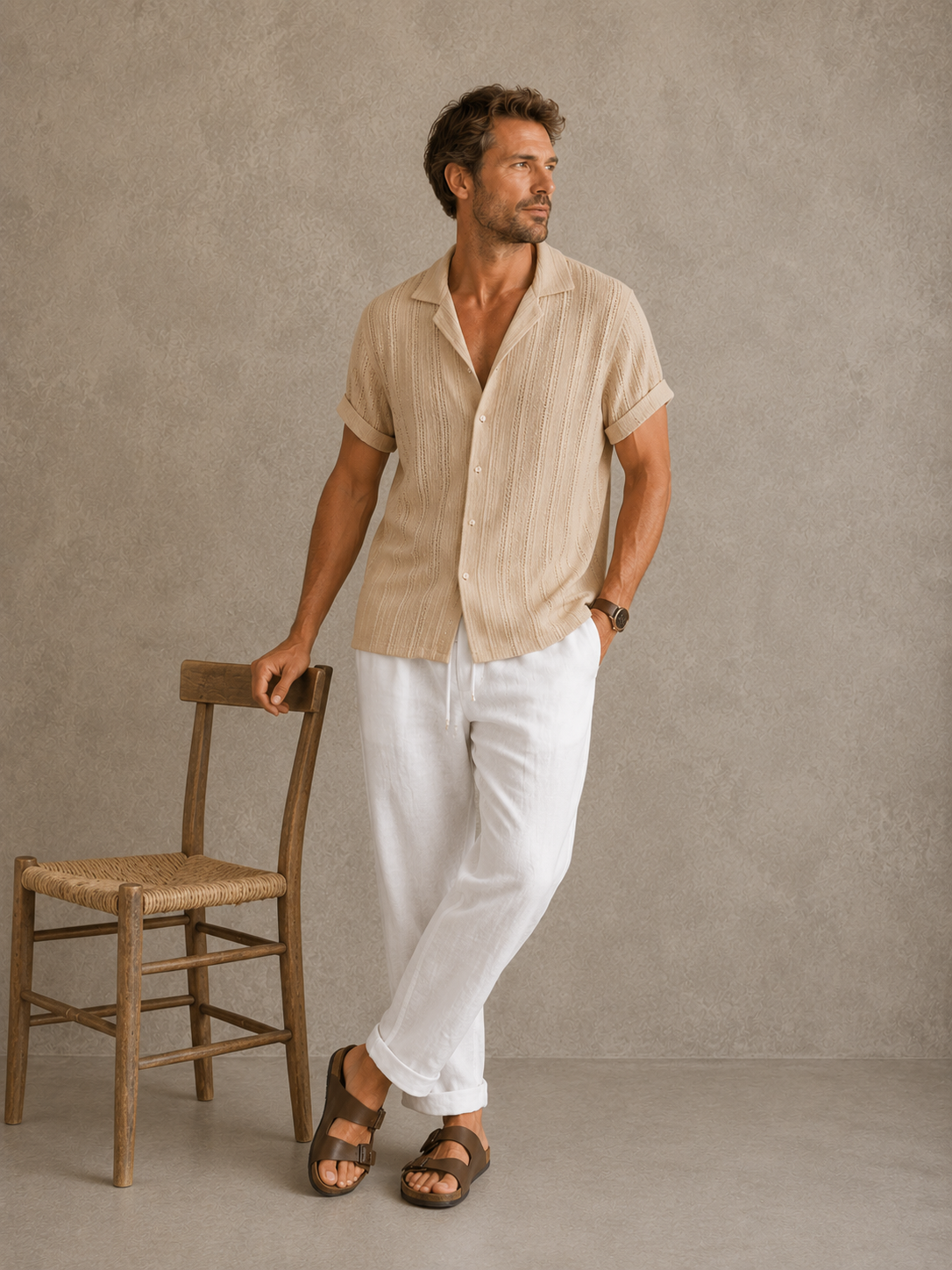 beige & blanc / XL